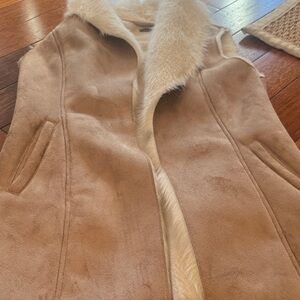 J. McLaughlin Beige Faux Shearling Fur Trim Long Vest XS